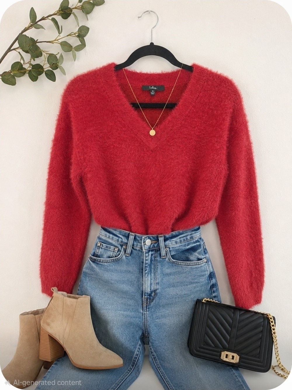 Lulus Fuzzy V-Neck Sweater
